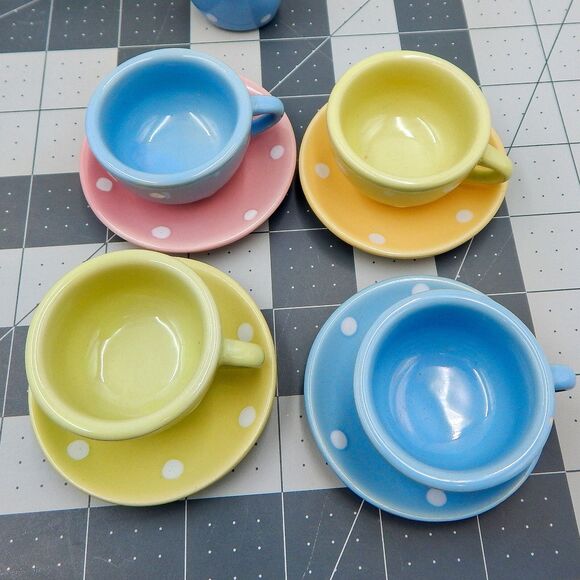 Child's Miniature Pastel Polka Dot Tea Set Brooklyn Lollipop Porcelain Replace - Picture 3 of 9